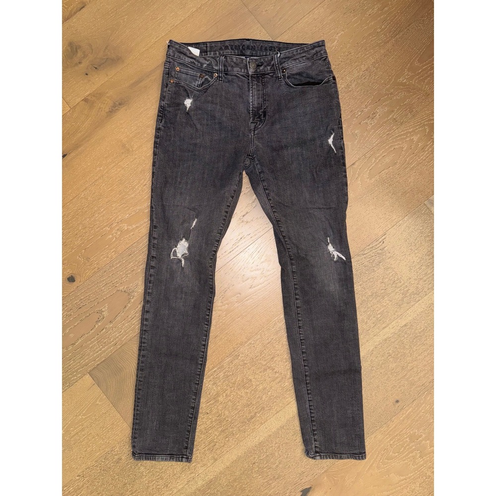 American Eagle Flex Skinny Distressed Jeans Faded Black 32x34 Mens Denim